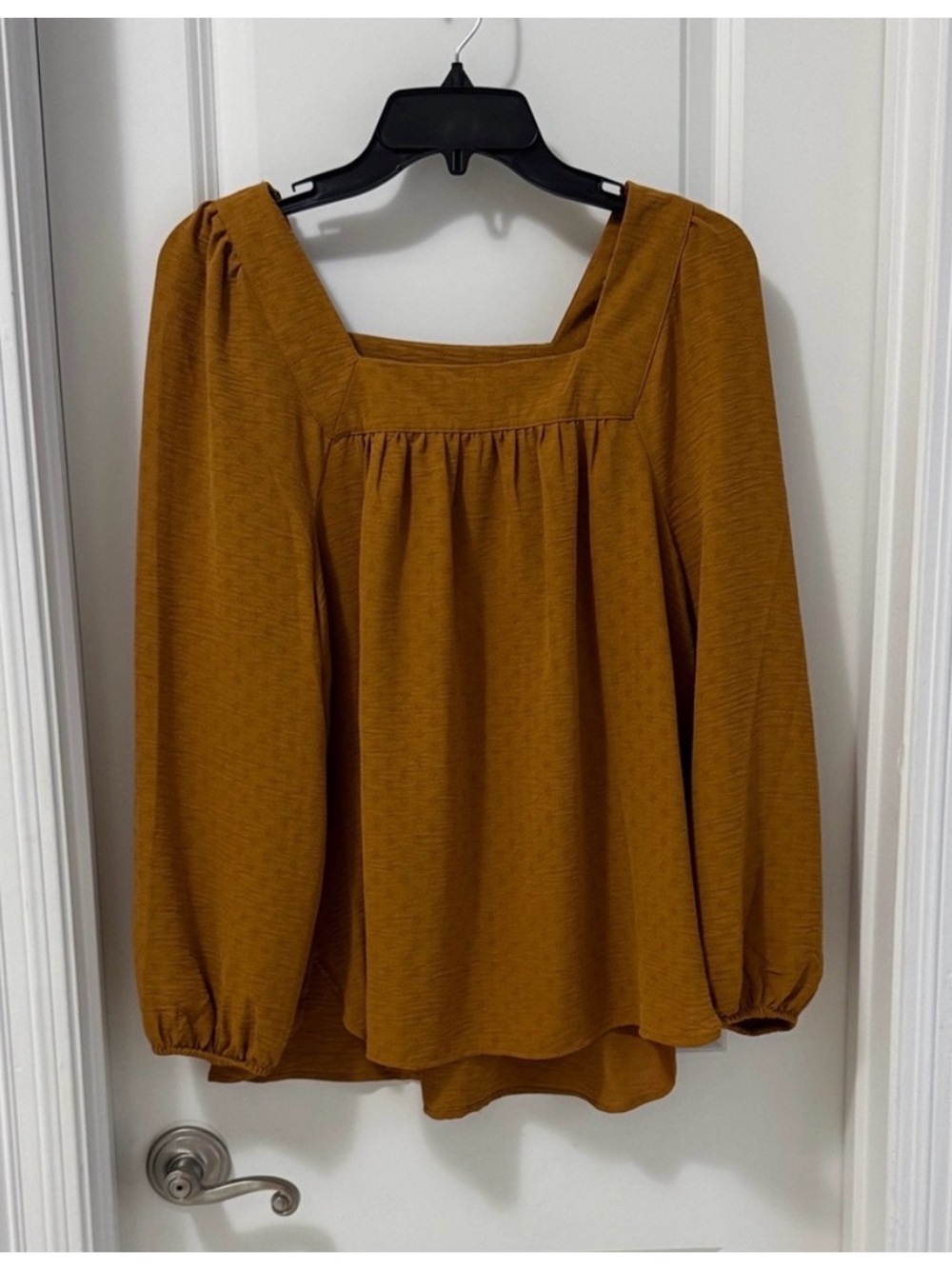 Wonderly Mustard Square-Neck Peasant Top